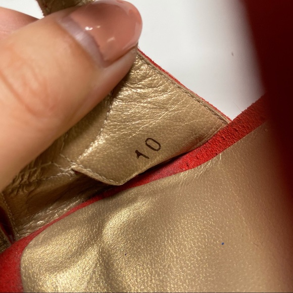 Stuart Weitzman Ratatat Studded Suede Sandals High Heels Orange Red Size 10 - Picture 9 of 10